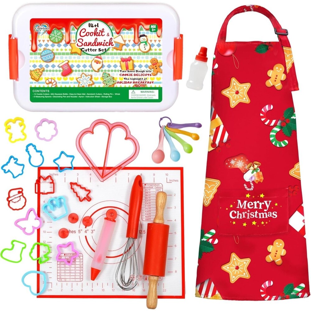 Kids Baking Set with Apron, Cookie Cutters (14 Assorted + 1 Sandwich)